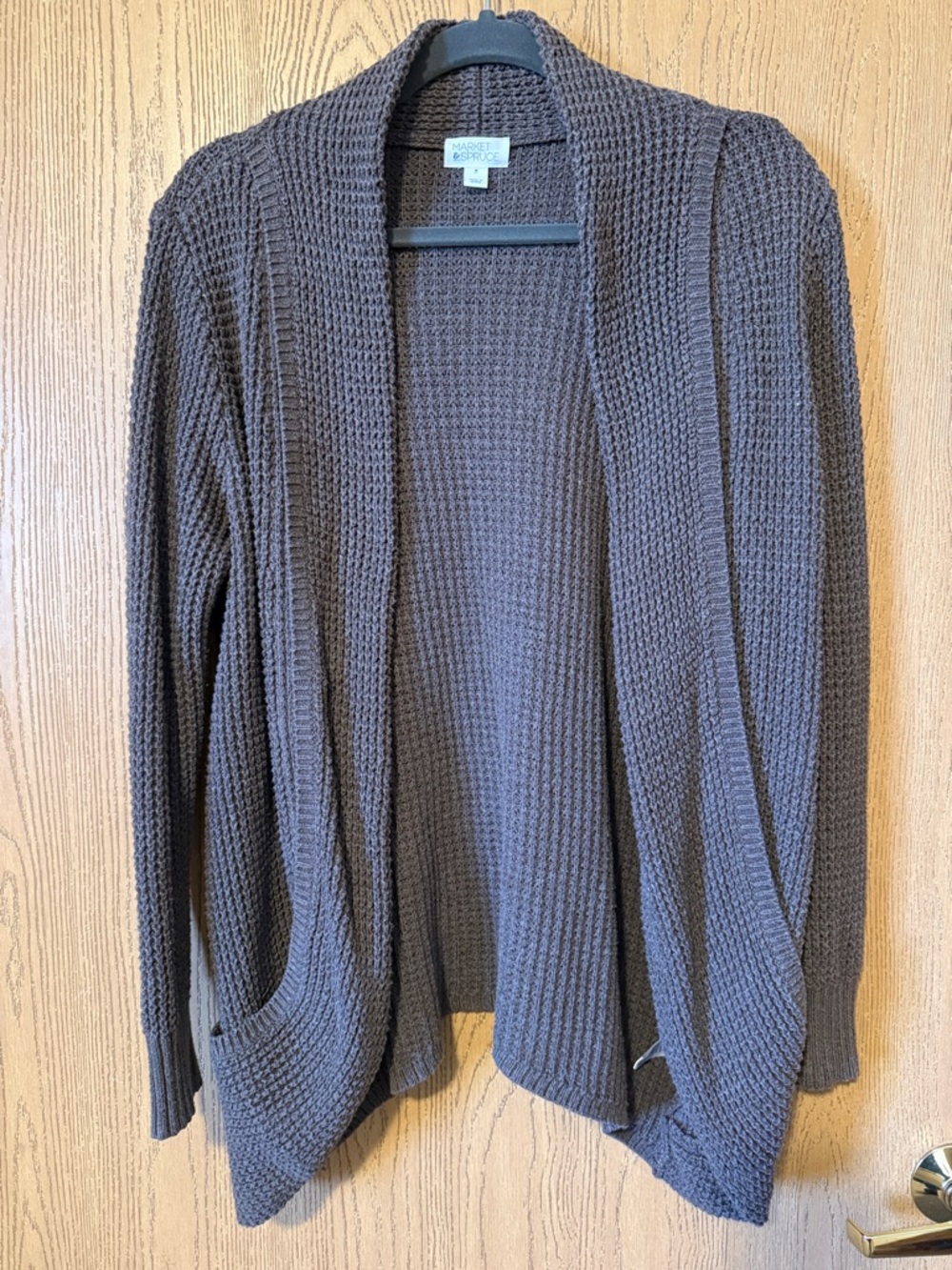 Market & Spruce Chocolate Mocha Brown Waffle Knit Open-Front Cardigan
